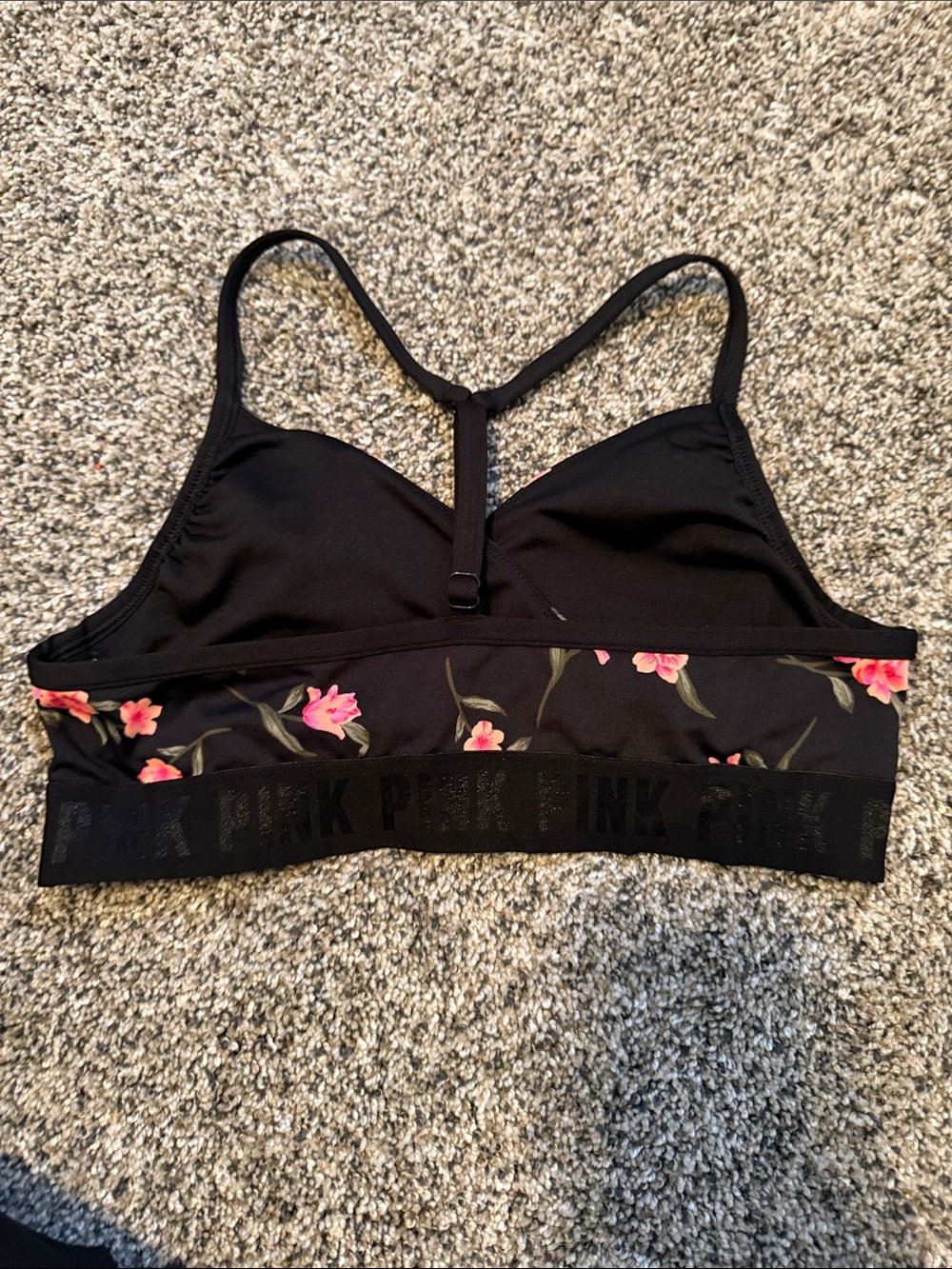 PINK Victoria's Secret Black Floral Racerback Sports Bralette